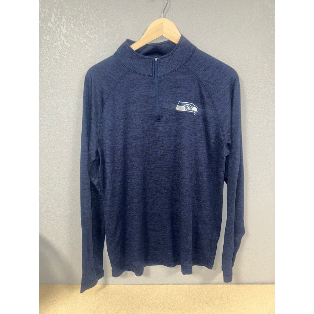 Majestic Seattle Seahawks Mens Large Navy Blue Heather Quarter‎ Zip Pullover L